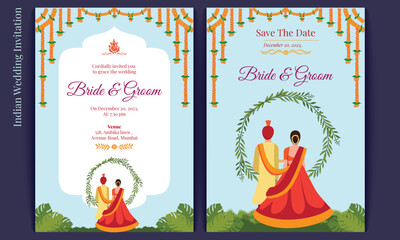 Hindu indian wedding card design, invitation template - obrazy, fototapety, plakaty