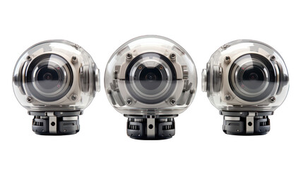 Set of 360-degree Cameras Isolated on Transparent or White Background, PNG