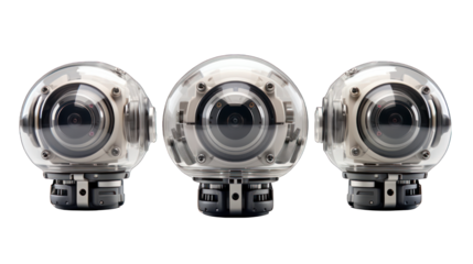 Set of 360-degree Cameras Isolated on Transparent or White Background, PNG