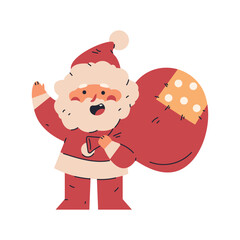 Cute Santa Claus with red sack vector cartoon character.