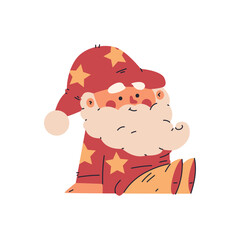 Cute Santa Claus in pajamas vector cartoon character isolated on background.