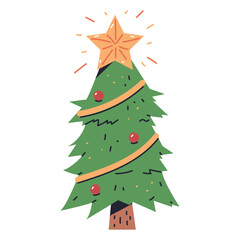 Christmas tree vector cartoon illustration isolated on a white background.