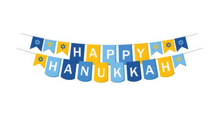 Happy Hanukkah Lettering With Bunting Flags