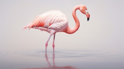 a representation of a flamingo, its graceful posture and vibrant plumage brought to life on a pristine white canvas, evoking a sense of serenity and grace.