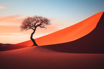 a lone tree stands in a desert