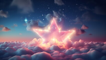 neon star in the sky with clouds