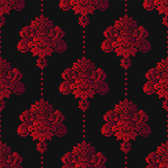 Vintage Gothic red damask flowers pattern