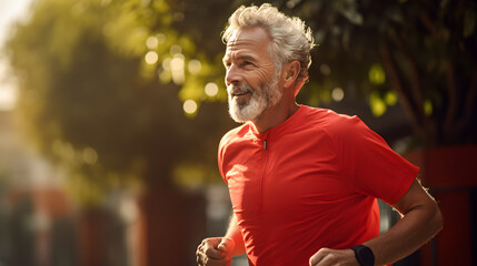 Senior man going for a run and living a healthy lifestyle. generative ai.