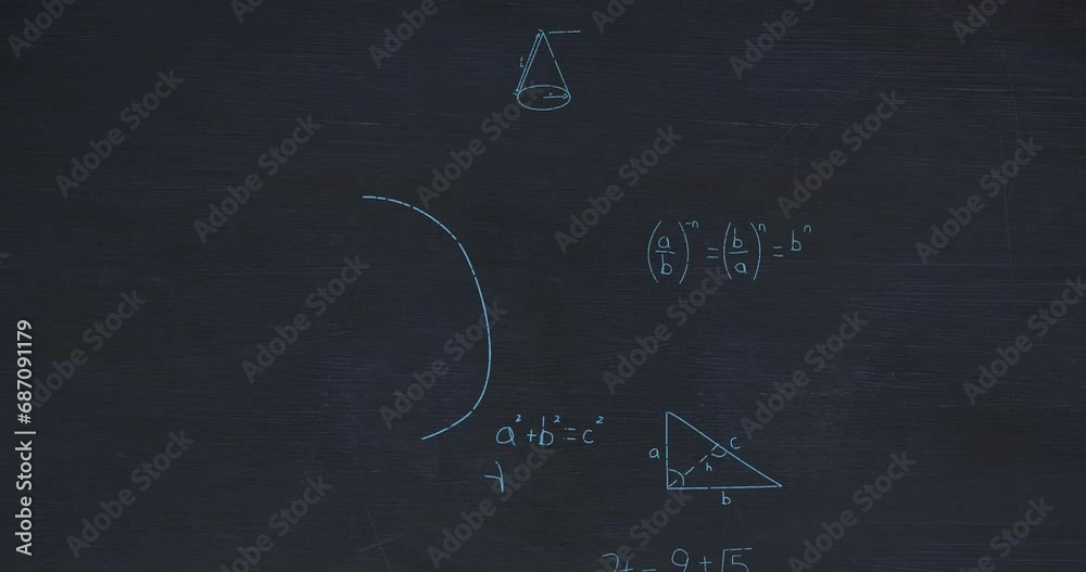 Poster Animation of mathematical data processing over black background