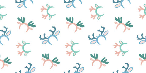 Pastel Reindeer Antlers Headband Seamless Pattern. Christmas Vector Illustration. New Year Wallpaper