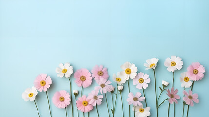 spring flowers on a light blue background