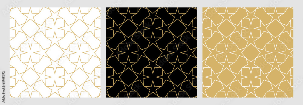 Aufkleber luxury color geometric vector set. abstract pattern seamless gold stars isolated on black background