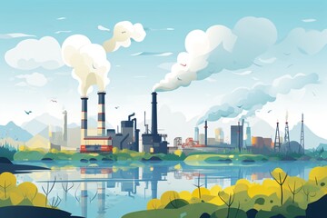 A graphic illustration design on factories polluting air