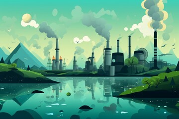 A graphic illustration design on factories polluting air - obrazy, fototapety, plakaty