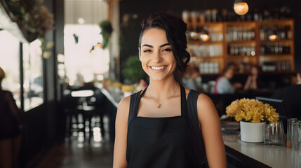 Smiling small beauty salon owner. generative ai.