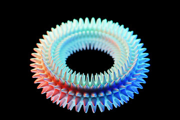 Futuristic neon colorful torus donut. 3D rendering,  torus geometry shape in  black  background