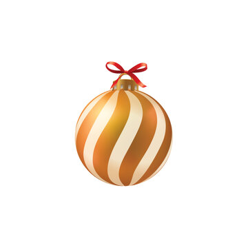 Merry Christmas or Xmas ornaments Glass ball for Christmas tree decorations, ball with golden ribbon isolated on transparent. Realistic 3d design. vector illustration