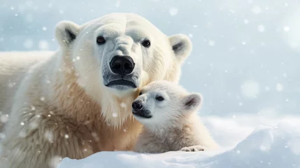 Foto op Plexiglas Portrait of mother polar bear with her cute cub © giedriius