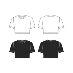 Crew neck crop top women's t-shirt template drawing, basic t-shirt drawing, White Background