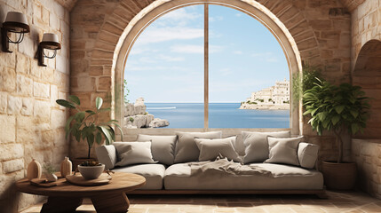 Photo of a living room interior in traditional Maltese style - obrazy, fototapety, plakaty