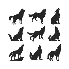 Wolf Howling silhouette isolated on white, wild animal, logo with wolf, vector image
