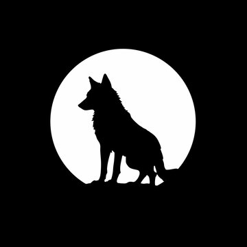 Wolf silhouette isolated on black, wild animal, logo with wolf, vector image