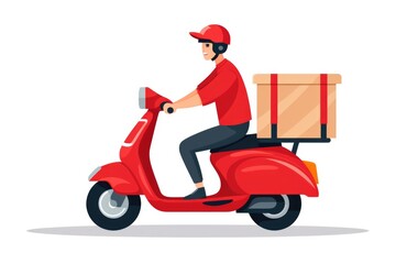 Delivery man riding motorcycle. Motorbike delivering food or parcel express service. Fast transport express home delivery. Online order.