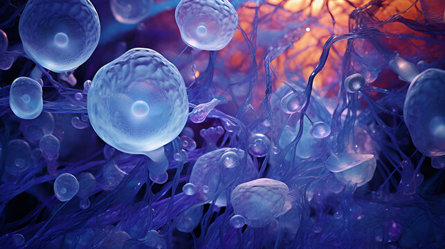 blurple quantic microscopic photo, abstract