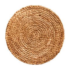 Obraz premium brown round hyacinth mat woven rug isolated on transparent background Remove png, Clipping Path, pen tool