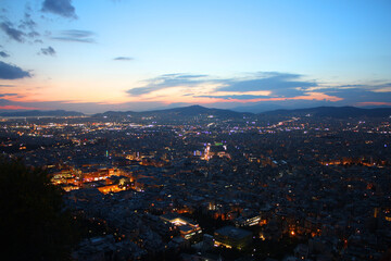 Fototapeta na wymiar Panorama of Athens from Mount Likabet at sunset, Greece