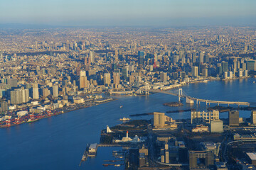 空からの東京タワーとレインボーブリッジ 航空写真