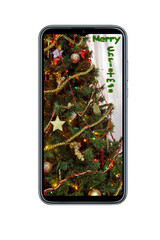 Christmas greeting card on a mobile phone screen.