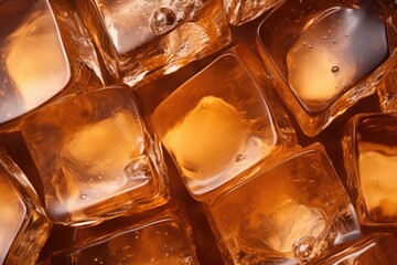 macro close up ice cube in whiskey background. Pieces of ice cube in whiskey. Whisky and ice in glass, close up background, selective focus