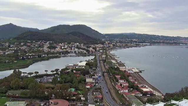 00014
Lucrine Lake and Gulf of Pozzuoli with the volcano mount Nuovo within the Campi Flegrei caldera and Baths of Nero below, Naples, Italy.
