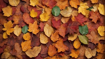 Background texture of colorful autumn leaves, with red, orange, and yellow hues, depicting the fall season