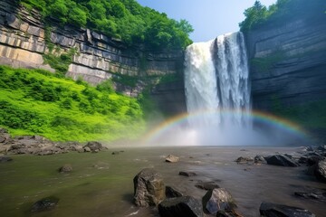 giant waterfall with a rainbow
