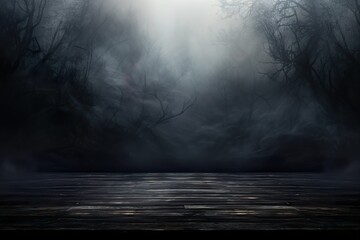 Fog in the dark, Smoke and fog on a wooden table, Abstract Halloween backdrop and blurry fog