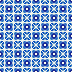 Blue and white azulejo seamless blue vector pattern. Gorgeous Portuguese ceramic vector. Tiling wall mosaic fill.