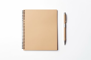 Top view of hardcover craft notebook and pen. Craft note pad, Branding mock up.