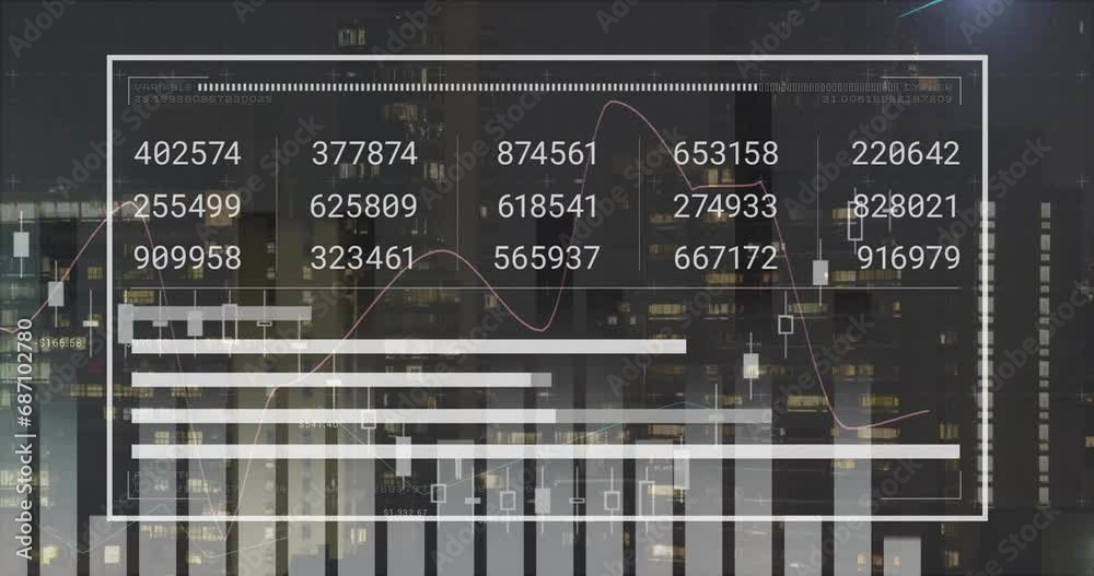 Poster Animation of padlock icon over screen with data processing