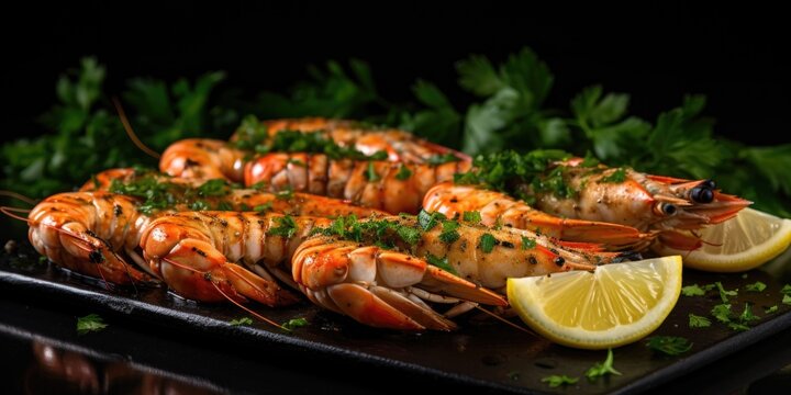 Grilled langoustines in garlic and parsley marinade