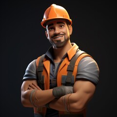 3d cartoon Character of Construction Worker