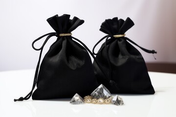 Mock-up of a black fabric bag for jewelry and costume jewelry