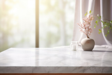 Marble table on the background of the window