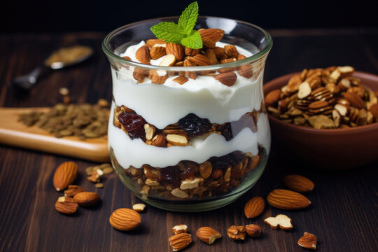 Granola with nuts and yogurt