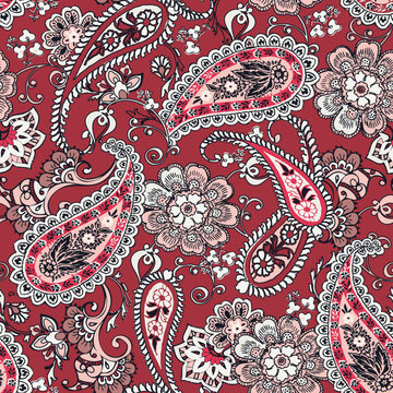 seamless paisley pattern on red background