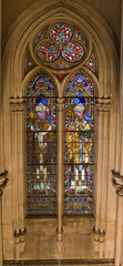 Fototapeta premium Saints painted on stained glass windows of a church Montpellier 