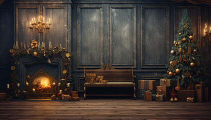 Fototapeta premium Beautiful room with christmas decoration. Festively decorated interior.