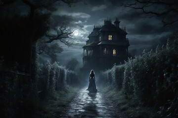 A Night by the Haunted House - obrazy, fototapety, plakaty
