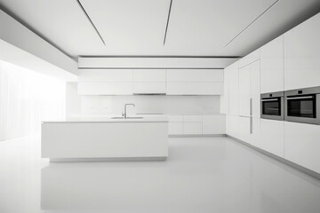 Generative AI illustration of large kitchen with minimalist decoration